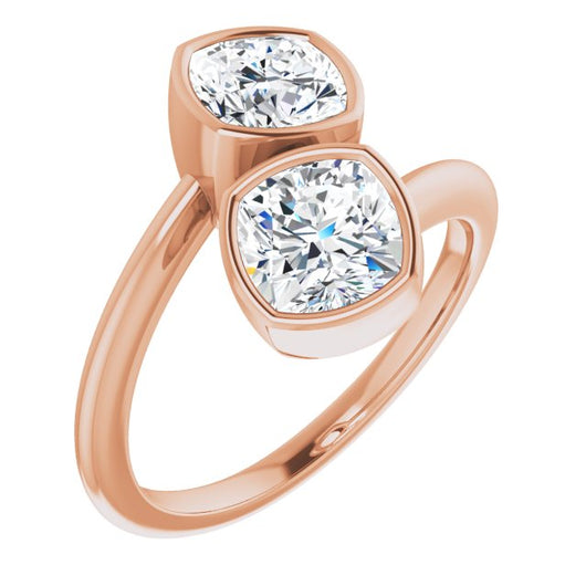 10K Rose Gold Customizable 2-stone Double Bezel Cushion Cut Design with Artisan Bypass Band