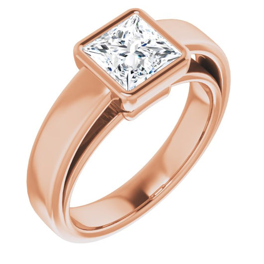 10K Rose Gold Customizable Cathedral-Bezel Princess/Square Cut Solitaire with Wide Band