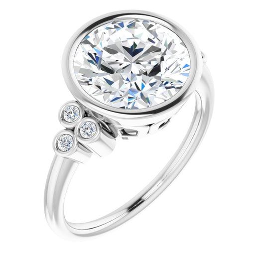 10K White Gold Customizable 7-stone Round Cut Style with Triple Round-Bezel Accent Cluster Each Side