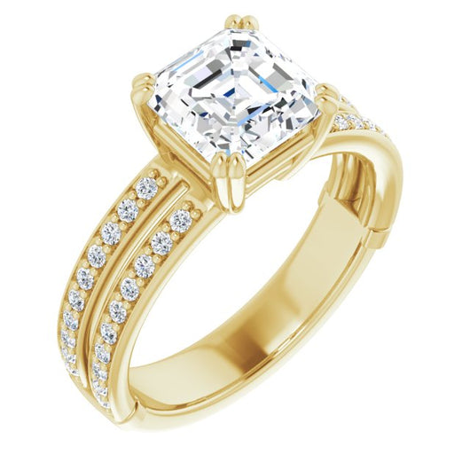 14K Yellow Gold Customizable Asscher Cut Design featuring Split Band with Accents