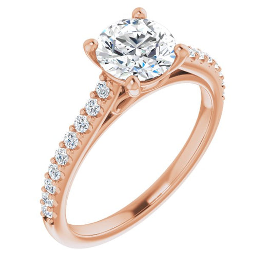 10K Rose Gold Customizable Cathedral-raised Round Cut Design with Accented Band and Infinity Symbol Trellis Decoration