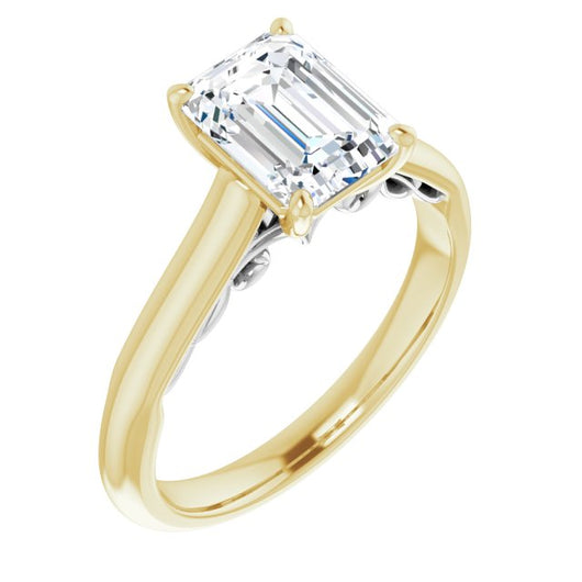 14K Yellow & White Gold Customizable Emerald/Radiant Cut Cathedral Solitaire with Two-Tone Option Decorative Trellis 'Down Under'