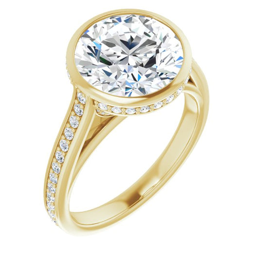 10K Yellow Gold Customizable Cathedral-Bezel Round Cut Design with Under Halo and Shared Prong Band