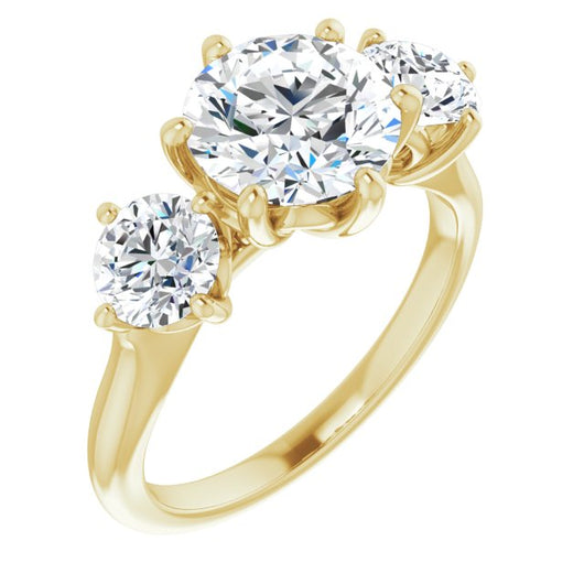 18K Yellow Gold Customizable Triple Round Cut Design with Decorative Trellis