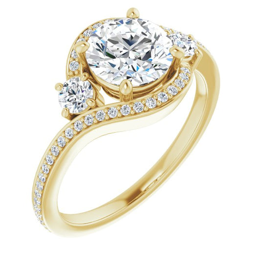 10K Yellow Gold Customizable Round Cut Bypass Design with Semi-Halo and Accented Band