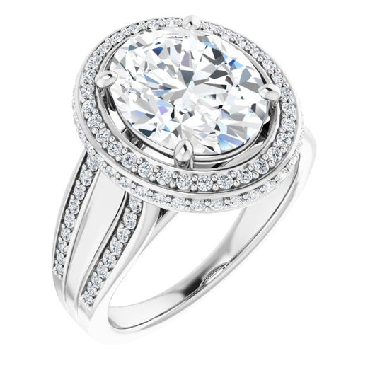 10K White Gold Customizable Halo-style Oval Cut with Under-halo & Ultra-wide Band