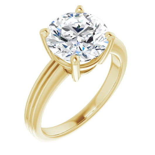 10K Yellow Gold Customizable Round Cut Solitaire with Double-Grooved Band