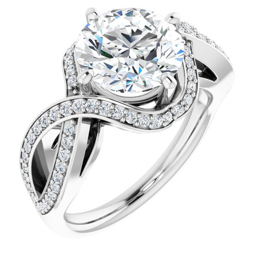 10K White Gold Customizable Round Cut Design with Twisting, Infinity-Shared Prong Split Band and Bypass Semi-Halo