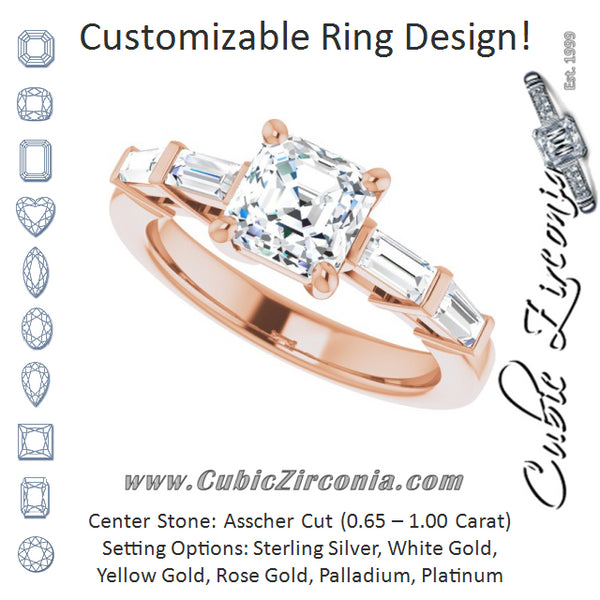 Cubic Zirconia Engagement Ring- The Bodhi (Customizable 9-stone Design with Asscher Cut Center and Round Bezel Accents)