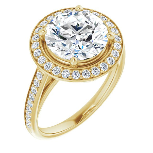 10K Yellow Gold Customizable Cathedral-raised Round Cut Halo-and-Accented Band Design