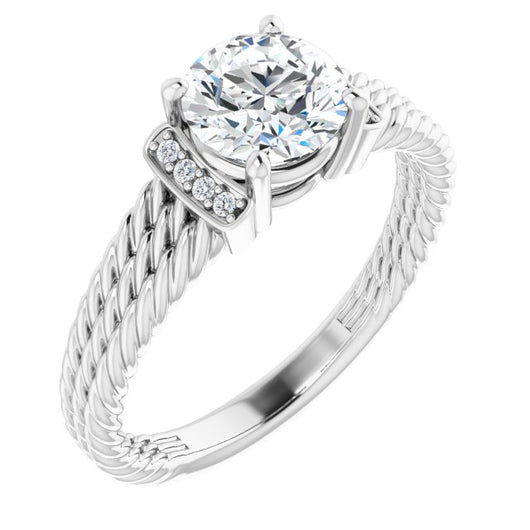 10K White Gold Customizable 11-stone Design featuring Round Cut Center, Vertical Round-Channel Accents & Wide Triple-Rope Band