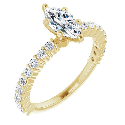 10K Yellow Gold Customizable 8-prong Marquise Cut Design with Thin, Stackable Pav? Band