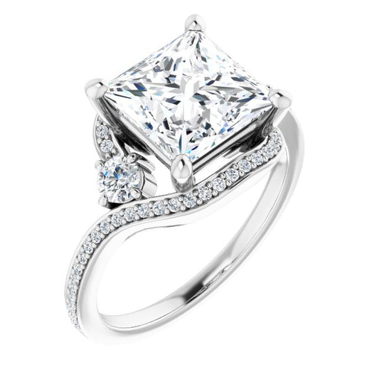 10K White Gold Customizable Princess/Square Cut Bypass Design with Semi-Halo and Accented Band