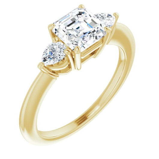 10K Yellow Gold Customizable 3-stone Asscher Style with Pear Accents