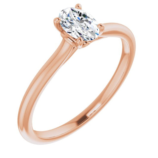 10K Rose Gold Customizable Cathedral-style Oval Cut Solitaire with Decorative Heart Prong Basket