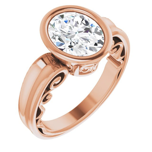 10K Rose Gold Customizable Bezel-set Oval Cut Solitaire with Wide 3-sided Band