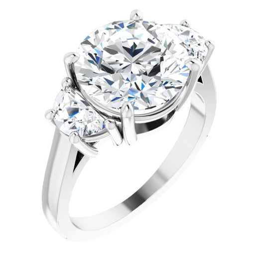 10K White Gold Customizable 3-stone Design with Round Cut Center and Half-moon Side Stones