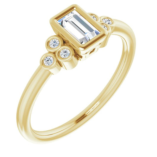 10K Yellow Gold Customizable 7-stone Straight Baguette Cut Style with Triple Round-Bezel Accent Cluster Each Side