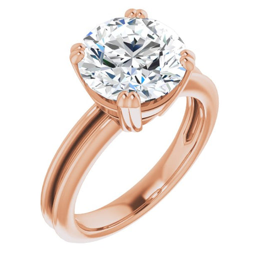 10K Rose Gold Customizable Round Cut Solitaire with Grooved Band