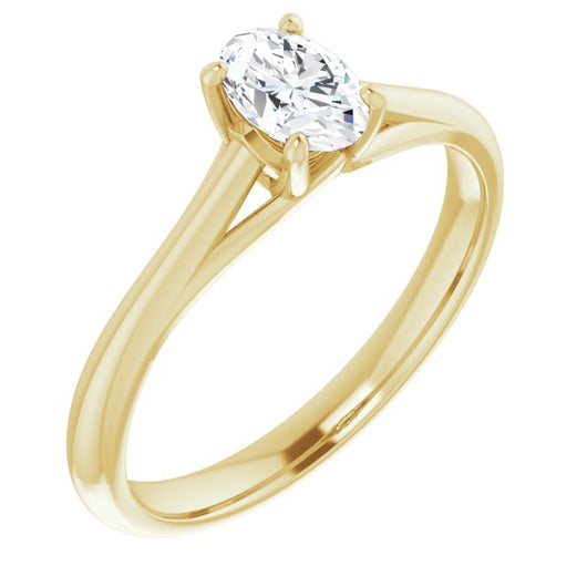 10K Yellow Gold Customizable Oval Cut Solitaire with Crosshatched Prong Basket