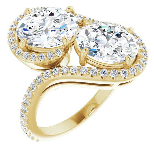 10K Yellow Gold Customizable Double Oval Cut 2-Stone Style Enhanced with Accented Artisan Bypass Band