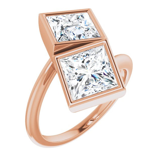 10K Rose Gold Customizable 2-stone Double Bezel Princess/Square Cut Design with Artisan Bypass Band