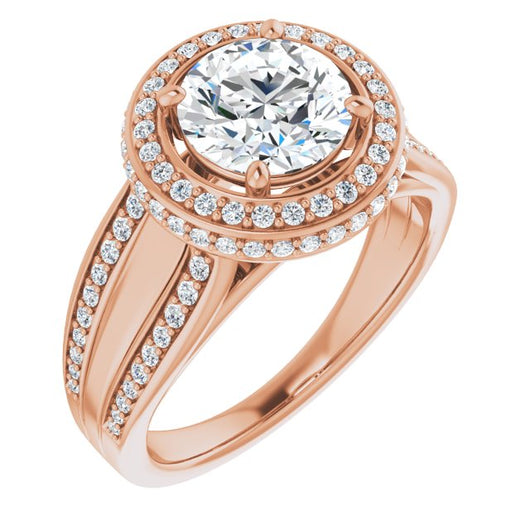 10K Rose Gold Customizable Halo-style Round Cut with Under-halo & Ultra-wide Band