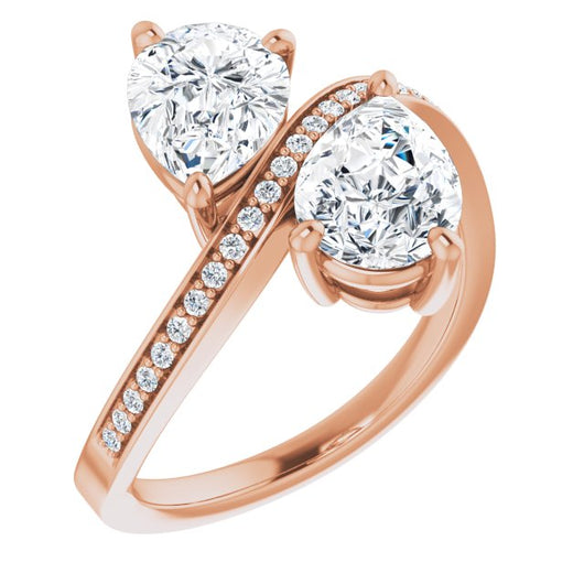 10K Rose Gold Customizable 2-stone Pear Cut Bypass Design with Thin Twisting Shared Prong Band