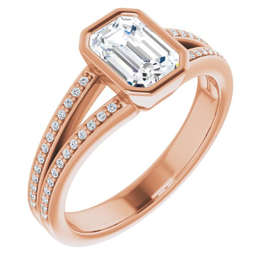 10K Rose Gold Customizable Bezel-set Emerald/Radiant Cut Design with Split Shared Prong Band