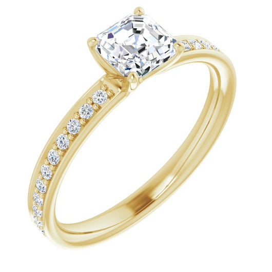 10K Yellow Gold Customizable Classic Prong-set Asscher Cut Design with Shared Prong Band