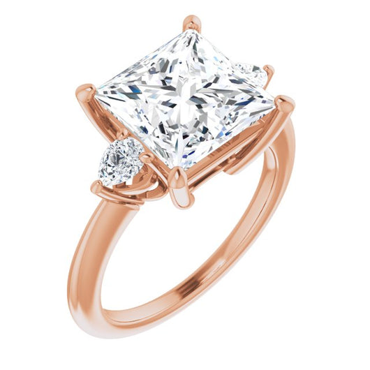 10K Rose Gold Customizable 3-stone Princess/Square Style with Pear Accents