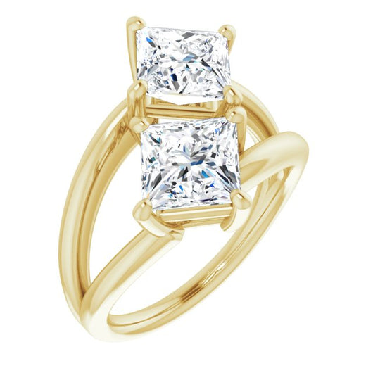 10K Yellow Gold Customizable Two Stone Double Princess/Square Cut Design with Split Bypass Band