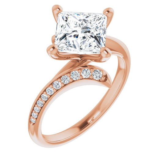 10K Rose Gold Customizable Princess/Square Cut Style with Artisan Bypass and Shared Prong Band