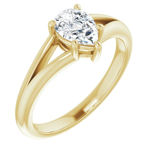 10K Yellow Gold Customizable Pear Cut Solitaire with Tapered Split Band