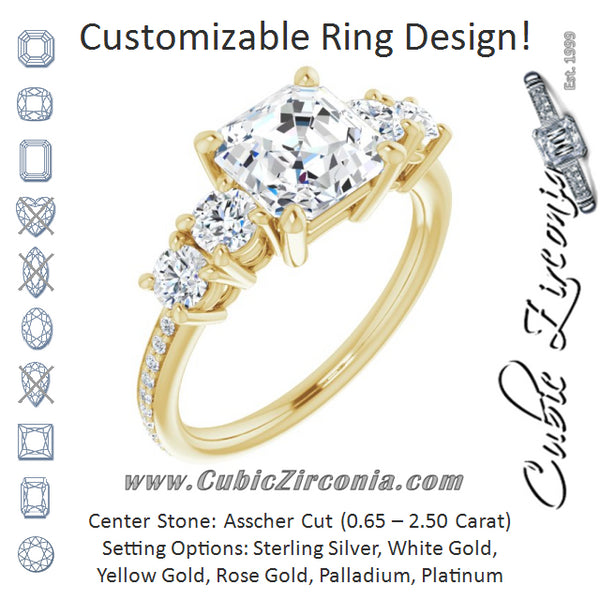 Cubic Zirconia Engagement Ring- The Denae (Customizable 5-stone Asscher Cut Design Enhanced with Accented Band)