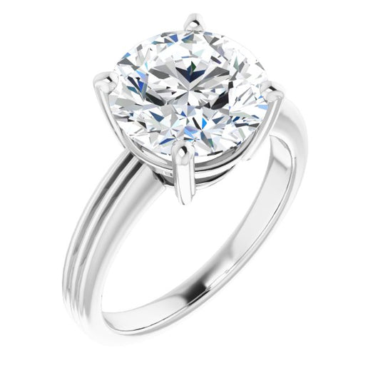 10K White Gold Customizable Round Cut Solitaire with Double-Grooved Band