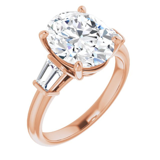 10K Rose Gold Customizable 5-stone Oval Cut Style with Quad Tapered Baguettes