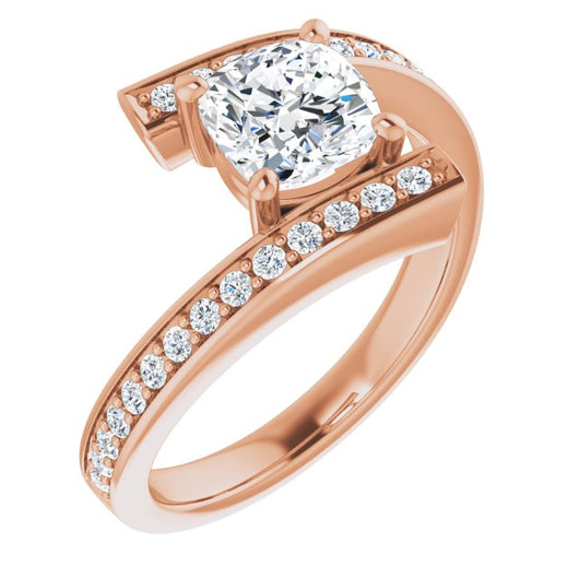 10K Rose Gold Customizable Faux-Bar-set Cushion Cut Design with Accented Bypass Band