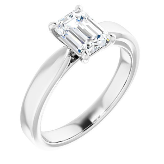 10K White Gold Customizable Emerald/Radiant Cut Cathedral Solitaire with Wide Tapered Band