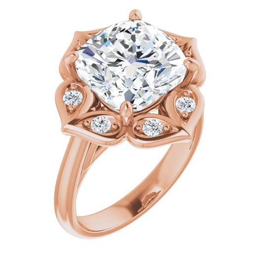 10K Rose Gold Customizable Cathedral-raised Cushion Cut Design with Star Halo & Round-Bezel Peekaboo Accents