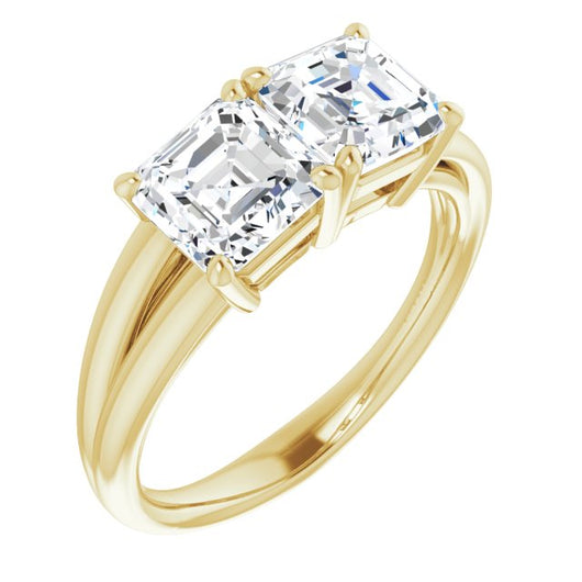 10K Yellow Gold Customizable Two-Stone Asscher Cut with Split Band