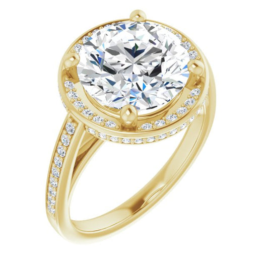 10K Yellow Gold Customizable Cathedral-Halo Round Cut Design with Under-halo & Shared Prong Band