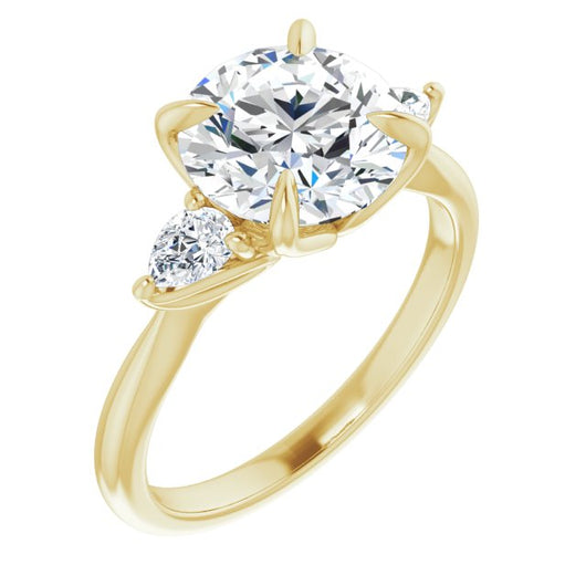 10K Yellow Gold Customizable 3-stone Design with Round Cut Center and Dual Large Pear Side Stones