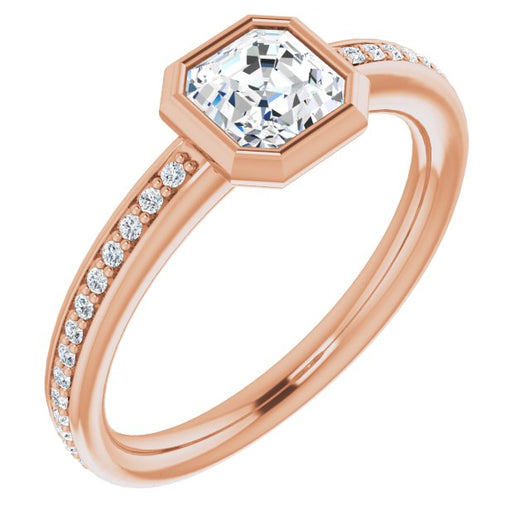 10K Rose Gold Customizable Bezel-Set Asscher Cut Center with Thin Shared Prong Band