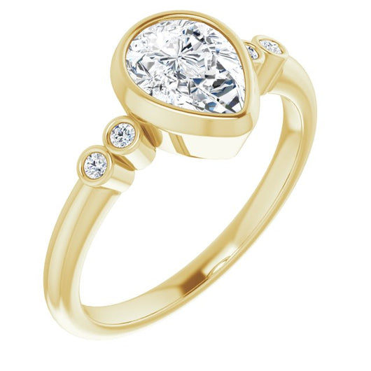 10K Yellow Gold Customizable 5-stone Bezel-set Pear Cut Design with Quad Round-Bezel Side Stones