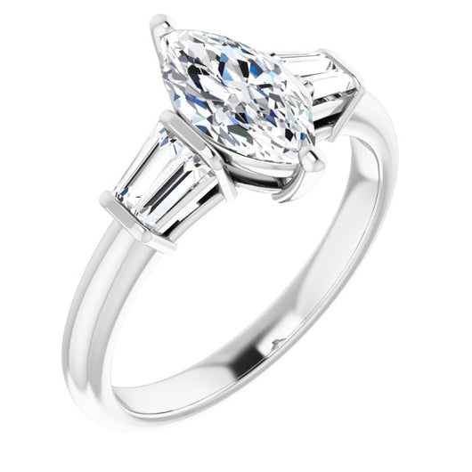 10K White Gold Customizable 5-stone Marquise Cut Style with Quad Tapered Baguettes