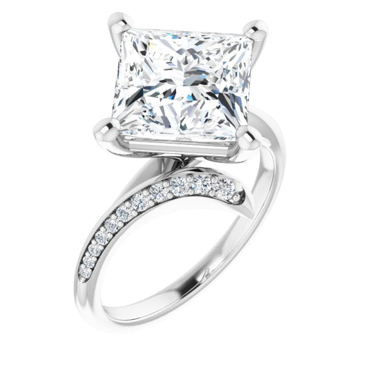 10K White Gold Customizable Princess/Square Cut Style with Artisan Bypass and Shared Prong Band