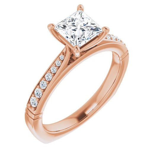 10K Rose Gold Customizable Princess/Square Cut Design with Tapered Euro Shank and Graduated Band Accents