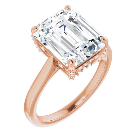 10K Rose Gold Customizable Cathedral-Raised Emerald/Radiant Cut Style with Prong Accents Enhancement