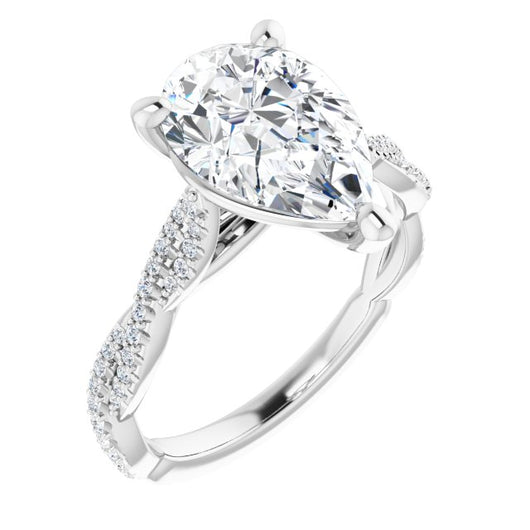 10K White Gold Customizable Pear Cut Style with Thin and Twisted Micropavé Band